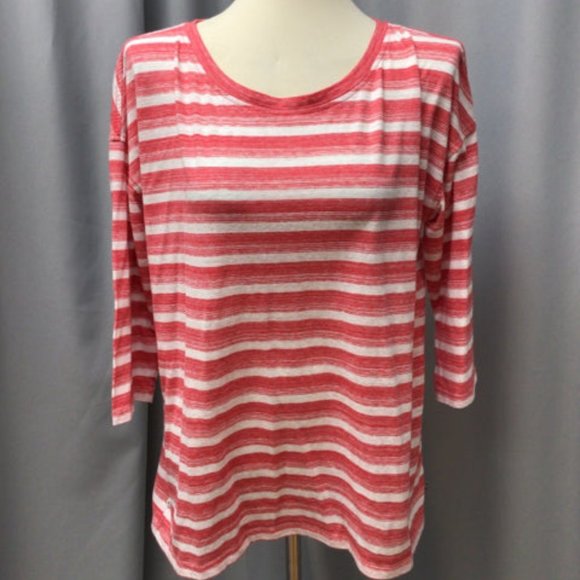 Talbots Tops Medium Orange White Stripe 3/4 Sleeve Shirt Womens Tie in the Back - Picture 1 of 4